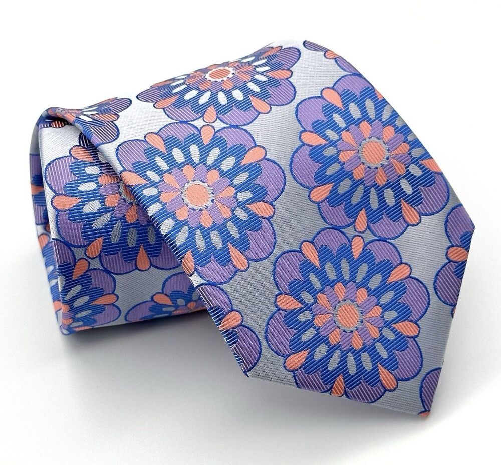 VERSE 9 Designs By Maurizio Silk Tie Floral Blue Purple Pink Men's Necktie